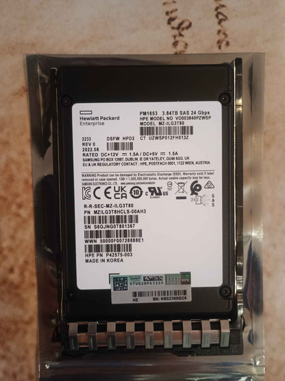 HPE/Samsung PM1653 MZ-ILG3T80 3.84TB SAS 24Gbps + Orginal Caddy